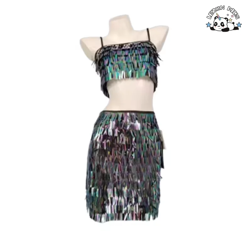 LEZONKIDS - Conjunto de roupas femininas com alças de spaghetti e saia longa, conjunto de 2 peças